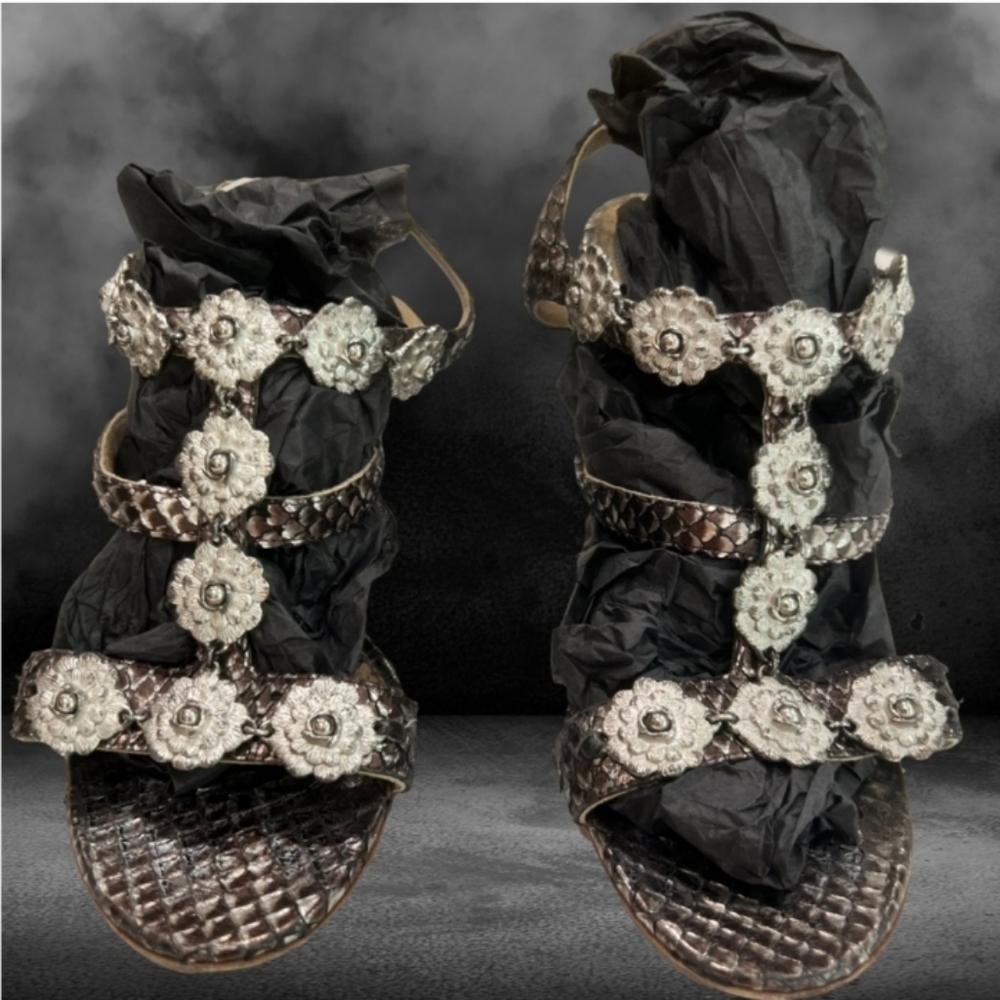 Authentic Chanel Camelia Python Leather Wedge San… - image 2